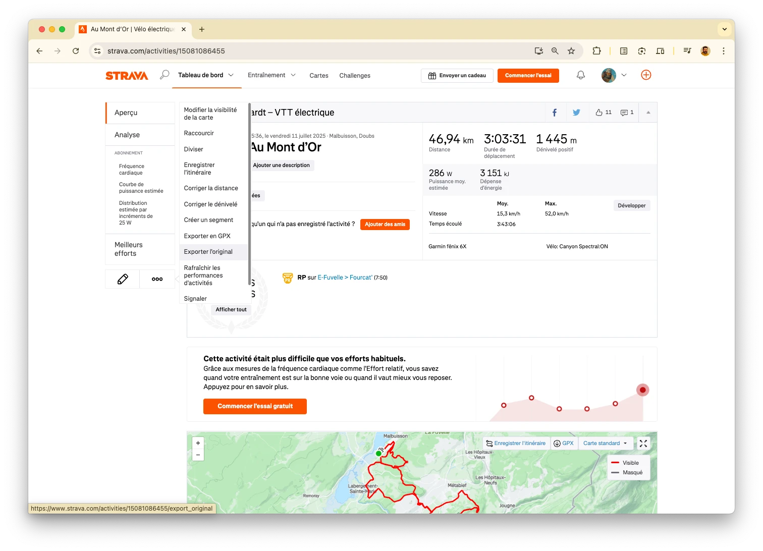 Manual import from Strava